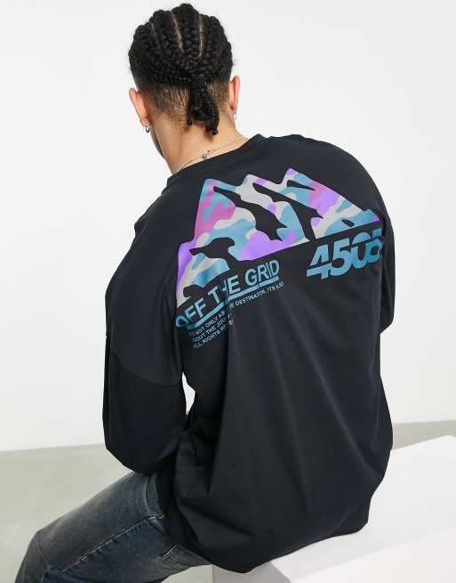 ASOS 4505 - Oversized T-shirt met lange mouwen en bergprint op de achterkant