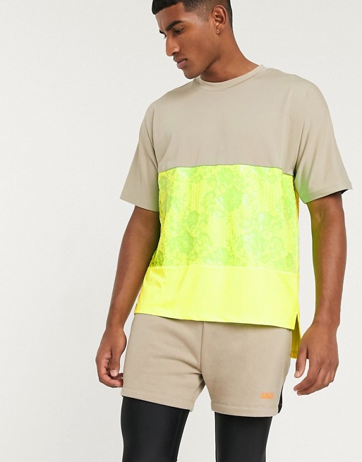 ASOS 4505 oversized t-shirt with neon panels and step hem