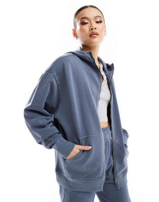 ASOS 4505 oversized zip through hoodie in slate blue wash