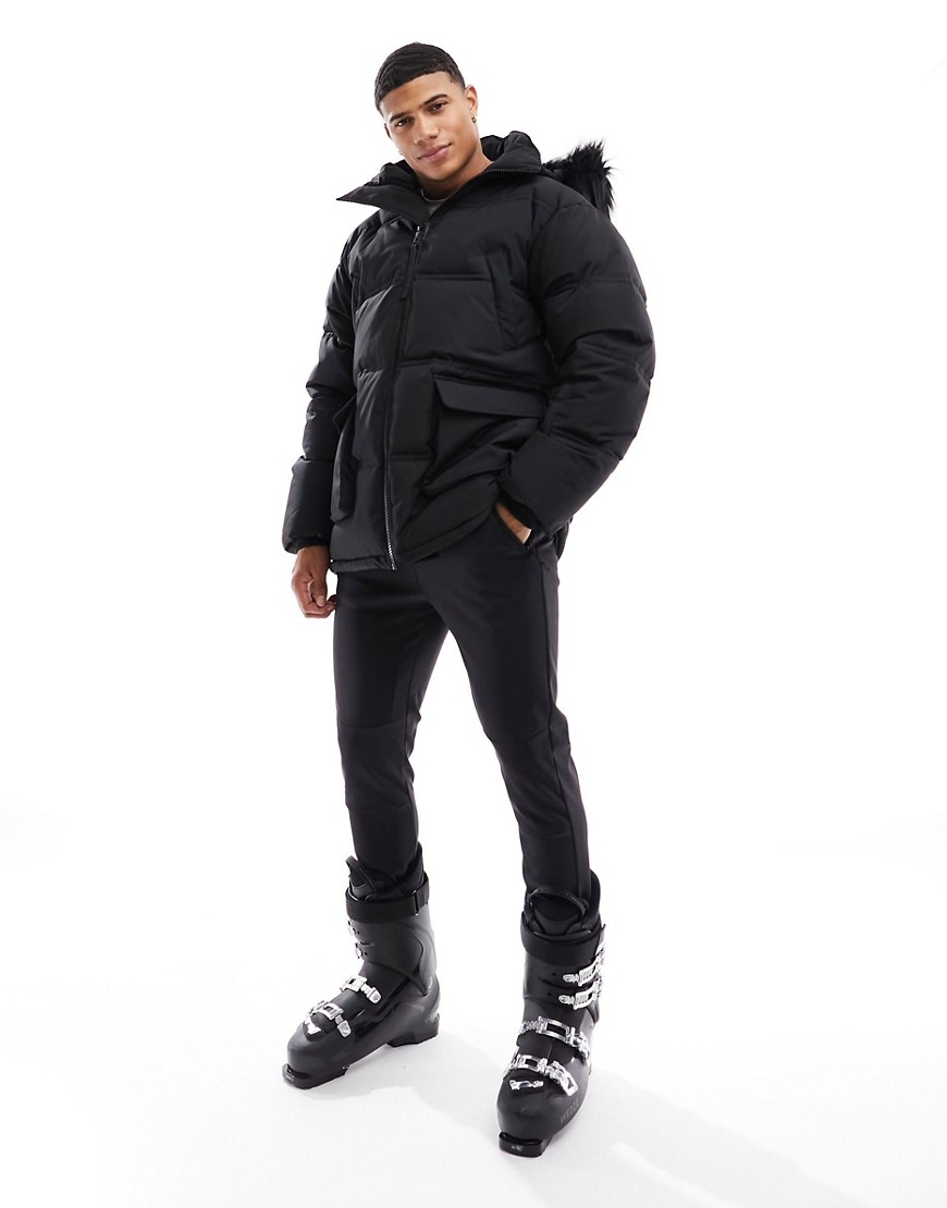 Asos Design 4505 Padded Ski Jacket With Removable Faux Fur-black