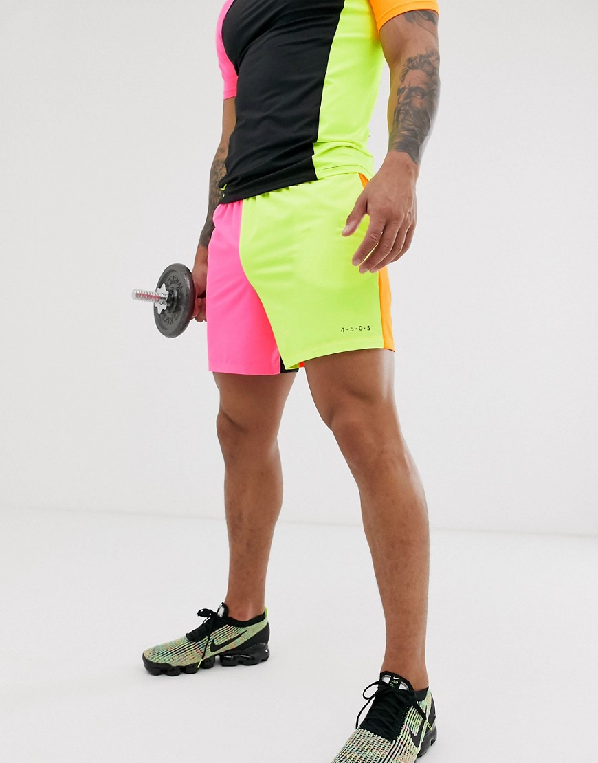ASOS 4505 - Pantaloncini per allenamento con colour block fluo-Multicolore