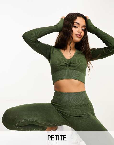 ASOS 4505 Petite acid wash long sleeve v neck top - part of a set - view 1