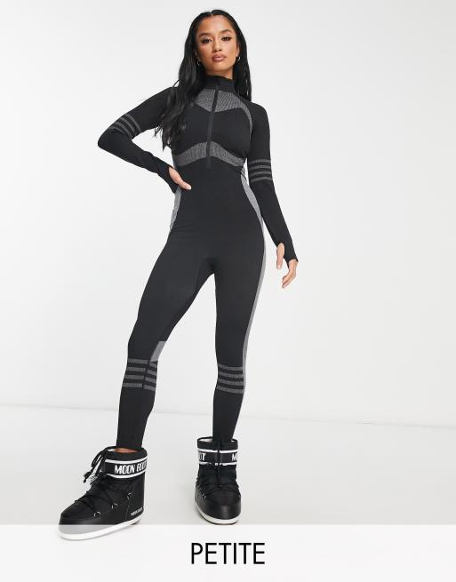 ASOS 4505 Petite all in one base layer with 1/2 zip and contouring detail  in black