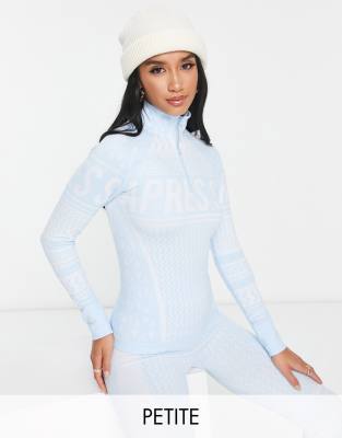 ASOS 4505 Petite - Baselayer-Oberteil mit Jacquardmuster im Aprés-Ski-Design und kurzem Reißverschluss-Blau