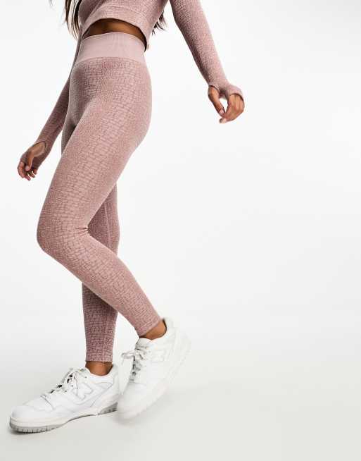 ASOS 4505 Petite croc seamless jacquard leggings with wrap waist in mink