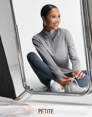 ASOS 4505 Petite icon long sleeve top with 1/4 zip-Gray