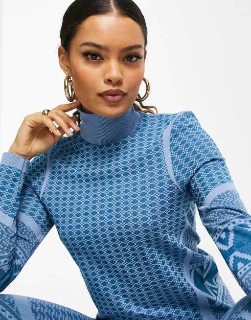 ASOS 4505 Petite - Langærmet skiundertrøje med rullekrave og grafisk retro print, 3 af 4