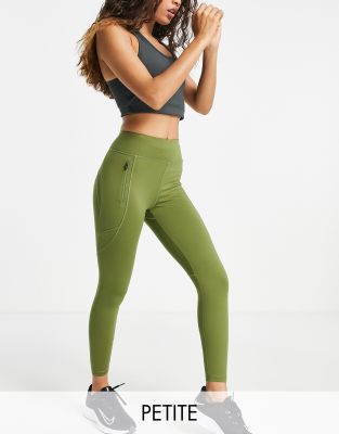 ASOS 4505 Petite - Lauf-Leggings mit Bindegürtel, Tasche und Logo-Grün