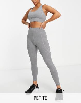 ASOS 4505 Petite - Lauf-Leggings mit Bindegürtel, Tasche und Logo-Grau