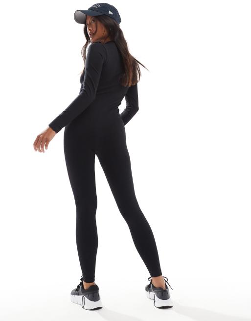 ASOS 4505 Petite seamless zip front all in one jumpsuit in black