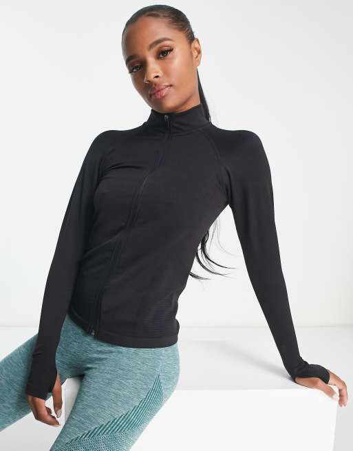 ASOS 4505 Petite seamless zip through training long sleeve top