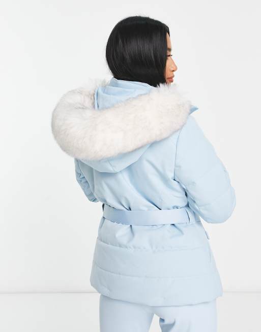 ASOS 4505 Petite ski belted jacket with faux fur hood