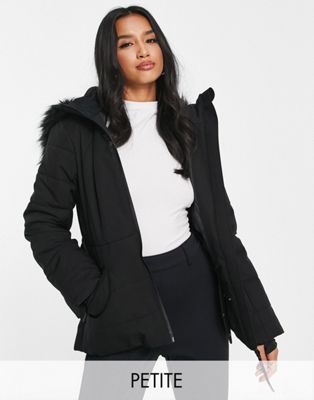 4505 Petite ski belted jacket with faux fur hood-Black
