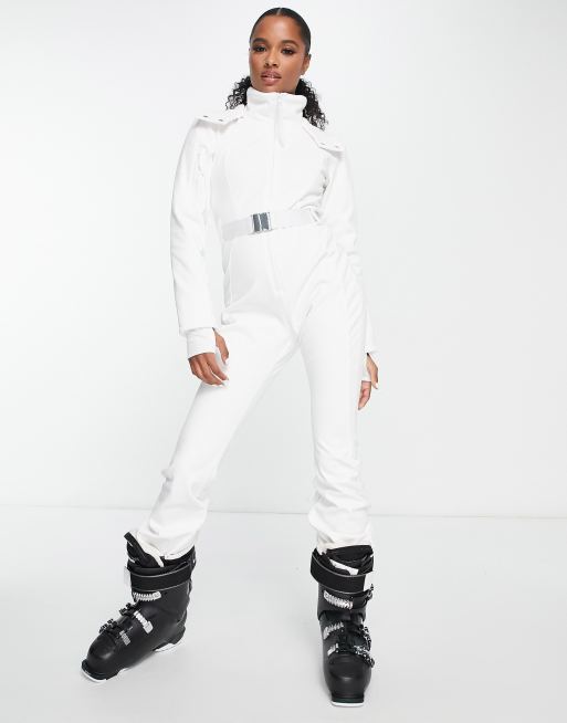 ASOS 4505 Petite ski fitted belted ski suit with hood and side stripe