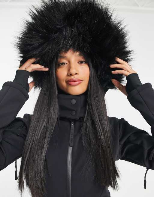 ASOS 4505 Petite ski fitted belted ski suit with faux fur hood