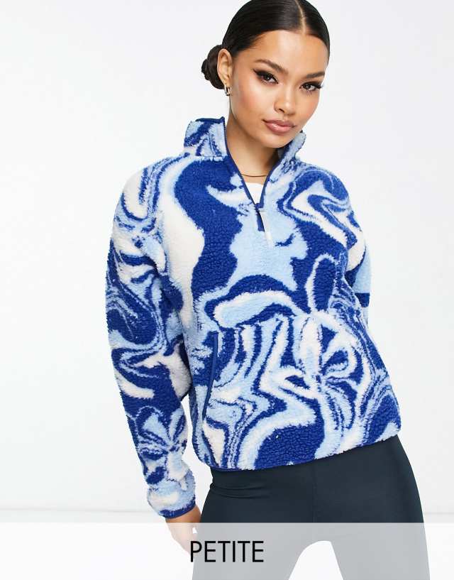 ASOS 4505 Petite ski borg 1/4 zip fleece sweat in blue swirl print