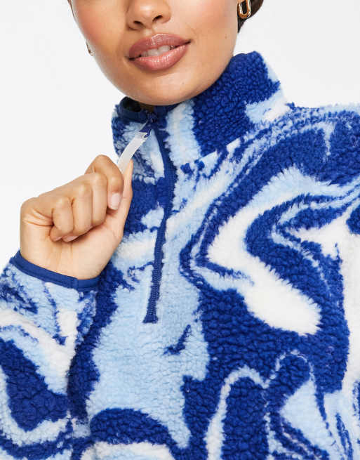 ASOS 4505 Petite ski borg 1 4 zip fleece sweat in blue swirl print