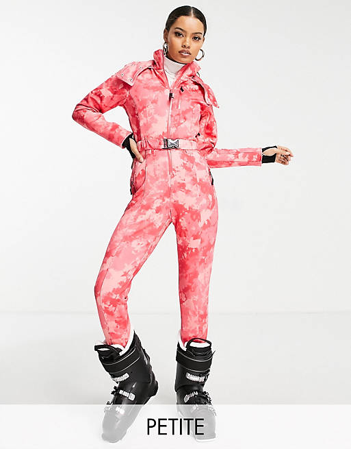 Petite ski fitted belted ski suit in tie dye print Asos Women Sport & Swimwear Skiwear Ski Suits 
