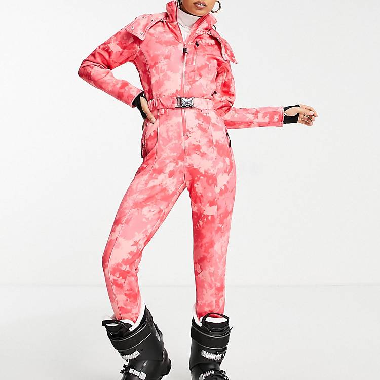 Fitted belted ski suit in tie dye print Asos Women Sport & Swimwear Skiwear Ski Suits 