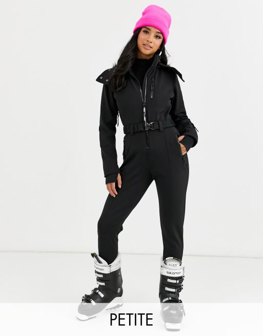 ASOS 4505 Petite ski fitted belted ski suit with faux fur hood