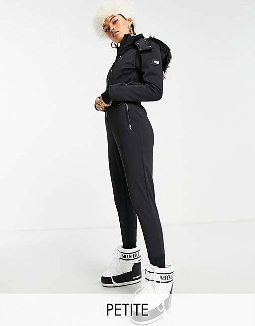  Petite ski fitted belted ski suit with fur faux hood 