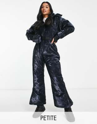 Asos Design 4505 Curve Ski High Shine All In One Suit In Navy
