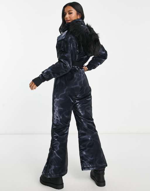 ASOS 4505 Petite ski hi-shine all in one suit in navy