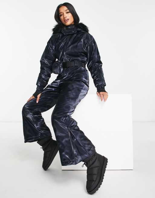 ASOS 4505 ski scoop front all in one with zip detail in navy