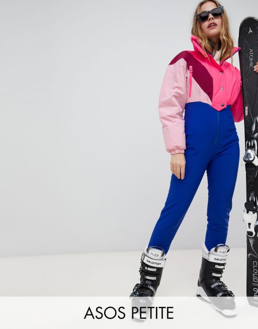 ASOS 4505 Petite SKI jumpsuit in color block with funnel neck