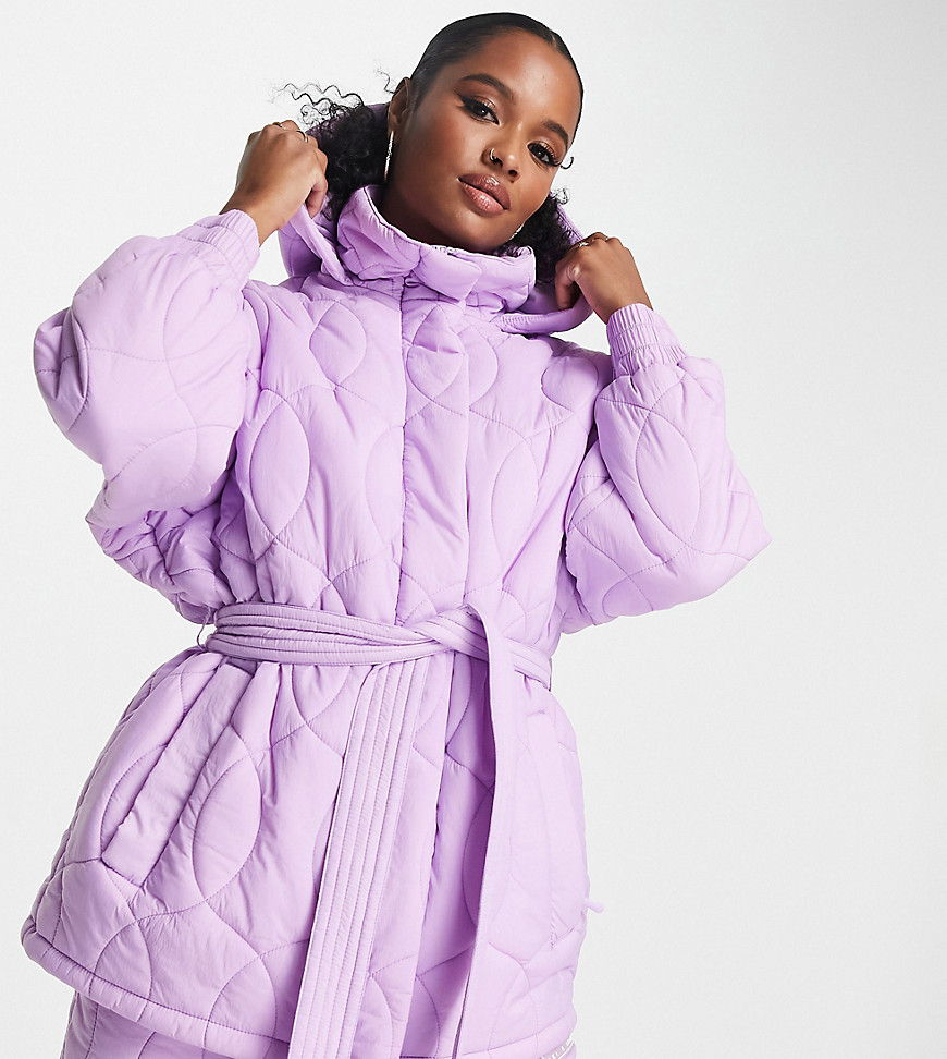 ASOS 4505 Petite ski quilted belted jacket-Pink