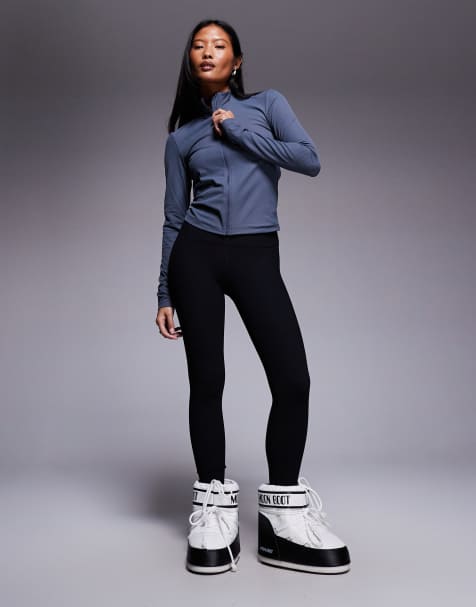 ASOS 4505 Petite Ski ribbed fleece back base layer legging with thermal treatment in black - view 1