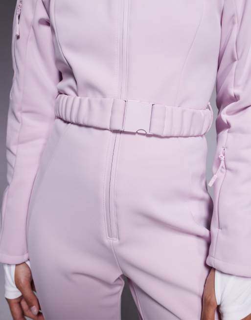 ASOS 4505 Petite Ski – Rosa skidoverall i softshell-material med skärp, smal, utsvängd design och fuskpälshuva, 2 av 4