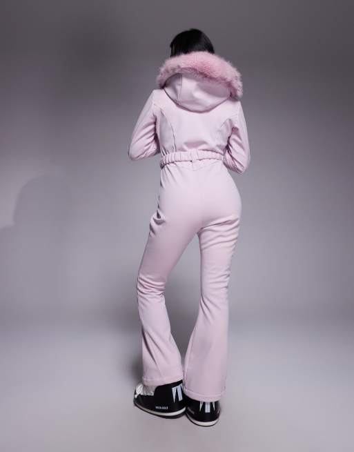 ASOS 4505 Petite Ski – Rosa skidoverall i softshell-material med skärp, smal, utsvängd design och fuskpälshuva, 4 av 4