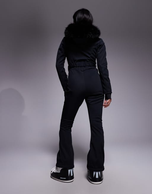 ASOS 4505 Petite - Ski - Slim-fit softshell skipak met riem, uitlopende pijpen en capuchon van imitatiebont in zwart, 4 van 4