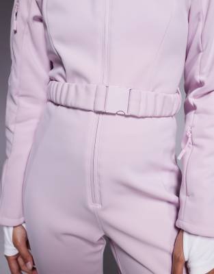 Asos 4505 Ski & Snow Asos 4505 Petite Ski Soft Shell Belted Ski Suit With Slim Kick Leg And Faux Fur Hood In Pink