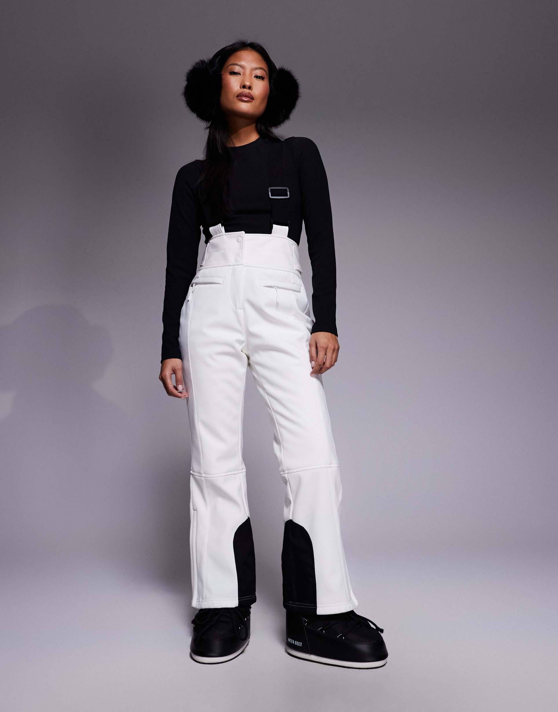 asos 4505 petite ski soft shell water repellent kick flare ski pants in white