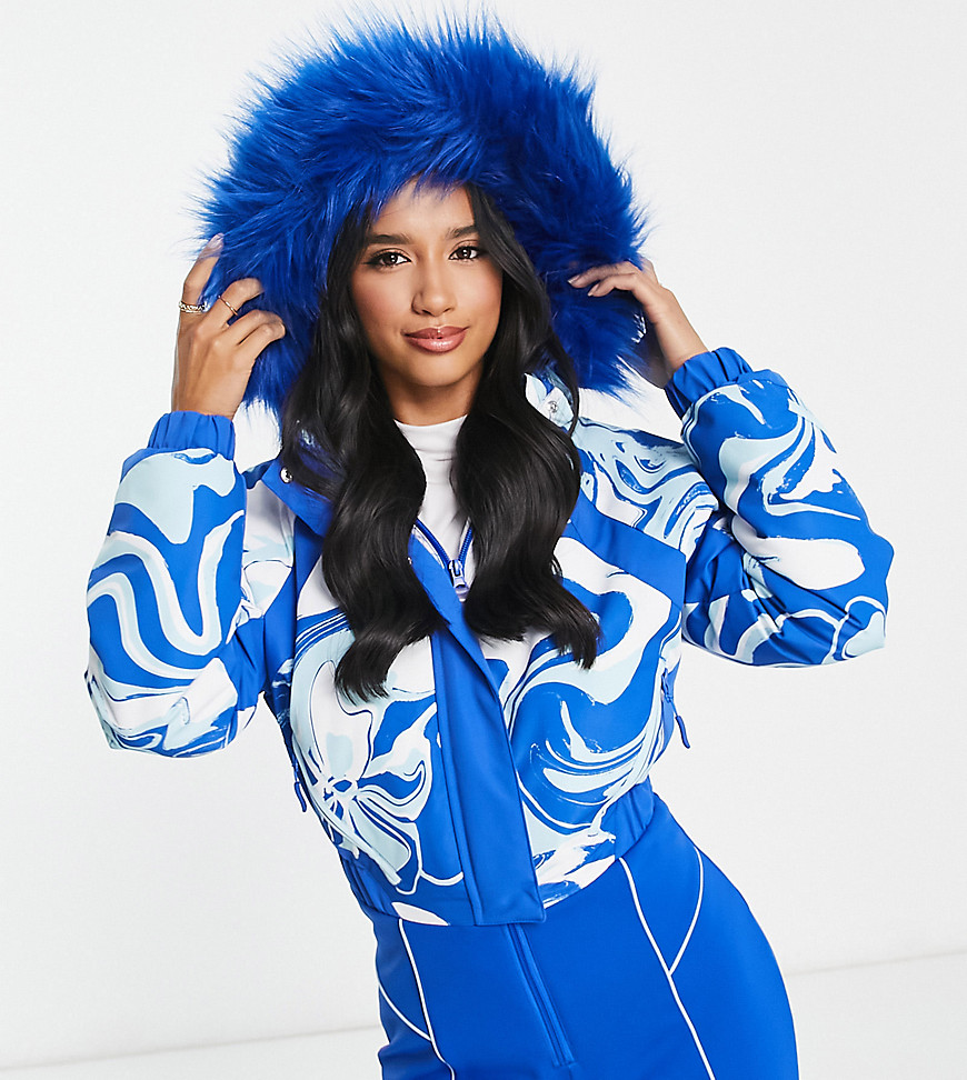 ASOS 4505 Petite ski suit with blue swirl print
