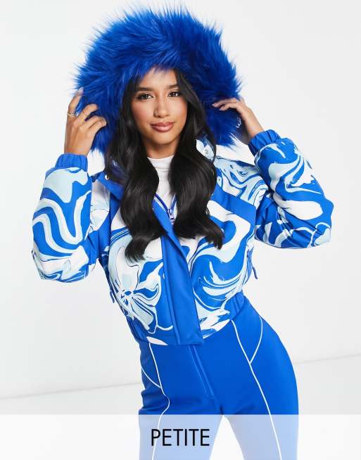 ASOS 4505 Petite ski suit with blue swirl print