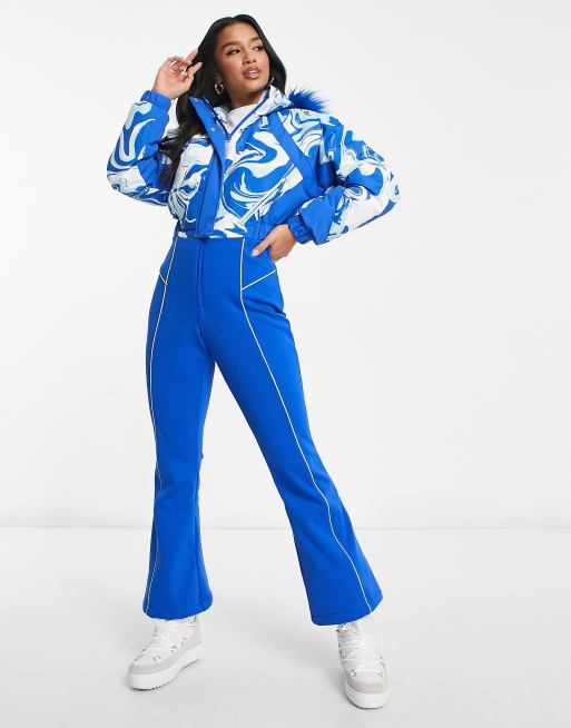 ASOS 4505 Petite ski suit with blue swirl print