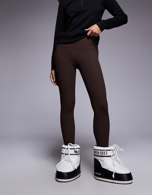 ASOS 4505 Petite Ski thermal ribbed fleece back base layer legging with sweat wicking in coffee, 3 of 5