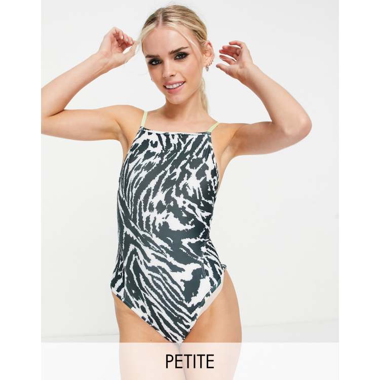 ASOS 4505 Petite swimsuit with back detail in mono animal print