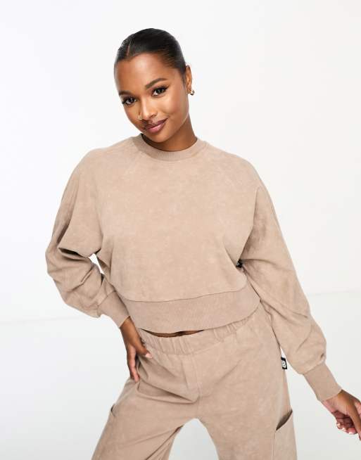 ASOS 4505 Petite washed sweat with seam detail-Brown