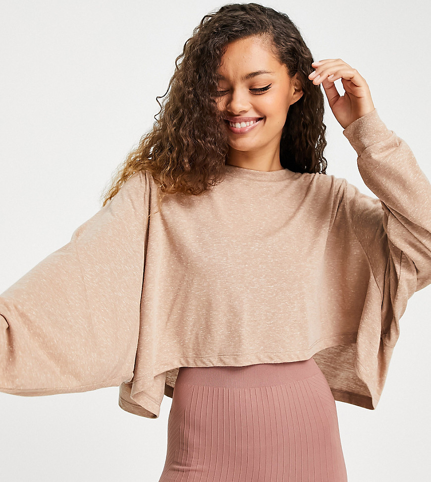 ASOS 4505 Petite yoga long sleeve top with open back detail-Neutral