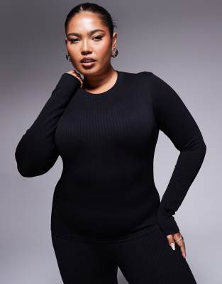 Asos Design 4505 Plus Ski Seamless Thermal Base Layer Crew Neck Top In Black