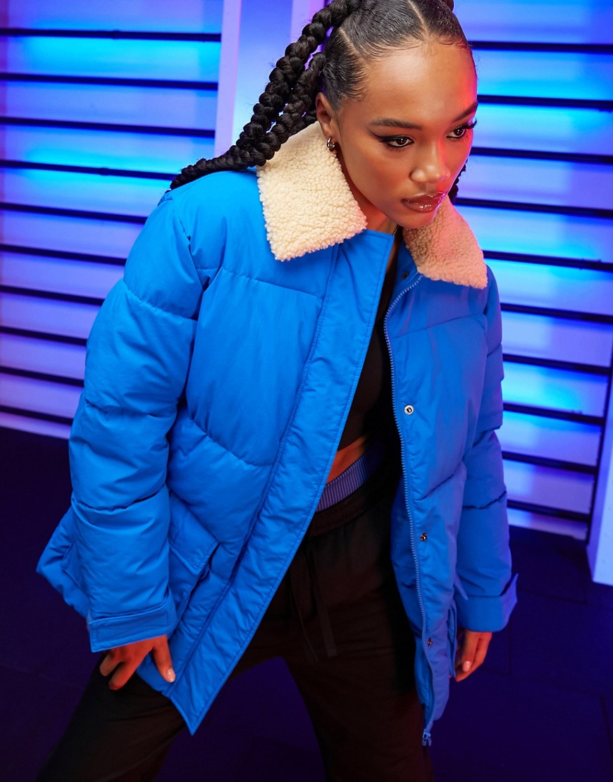 ASOS 4505 puffer jacket with borg collar-Blue