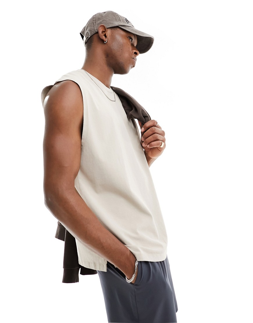 4505 pump training tank top with quick dry in washed stone-Neutral