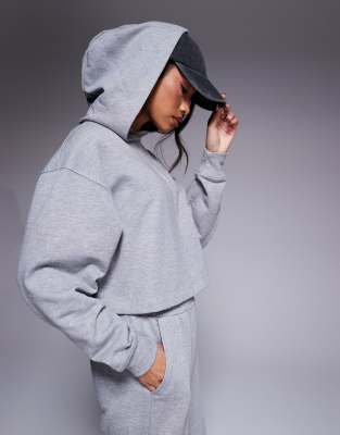 Asos Design 4505 Quick Dry Heavyweight Cropped Training Hoodie In Gray Heather