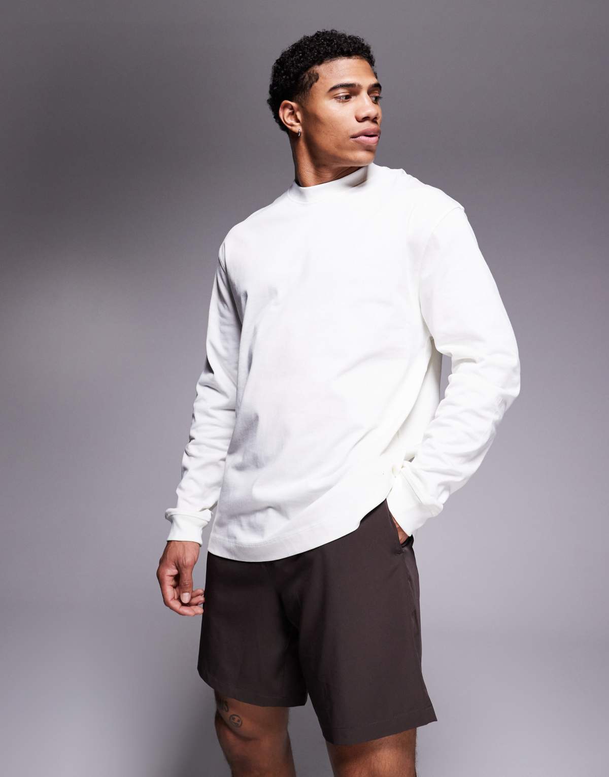 ASOS 4505 quick dry long sleeve cotton oversized training t-shirt in off white