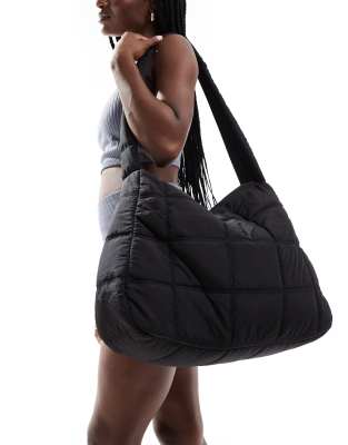 Asos Design 4505 Quilted Woven Gym Tote Bag In Black