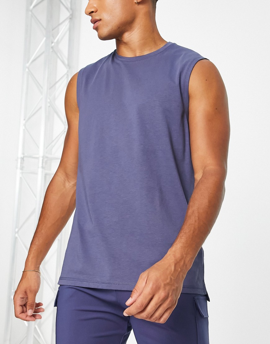 ASOS 4505 relaxed training tank top with breathable mesh panel-Navy